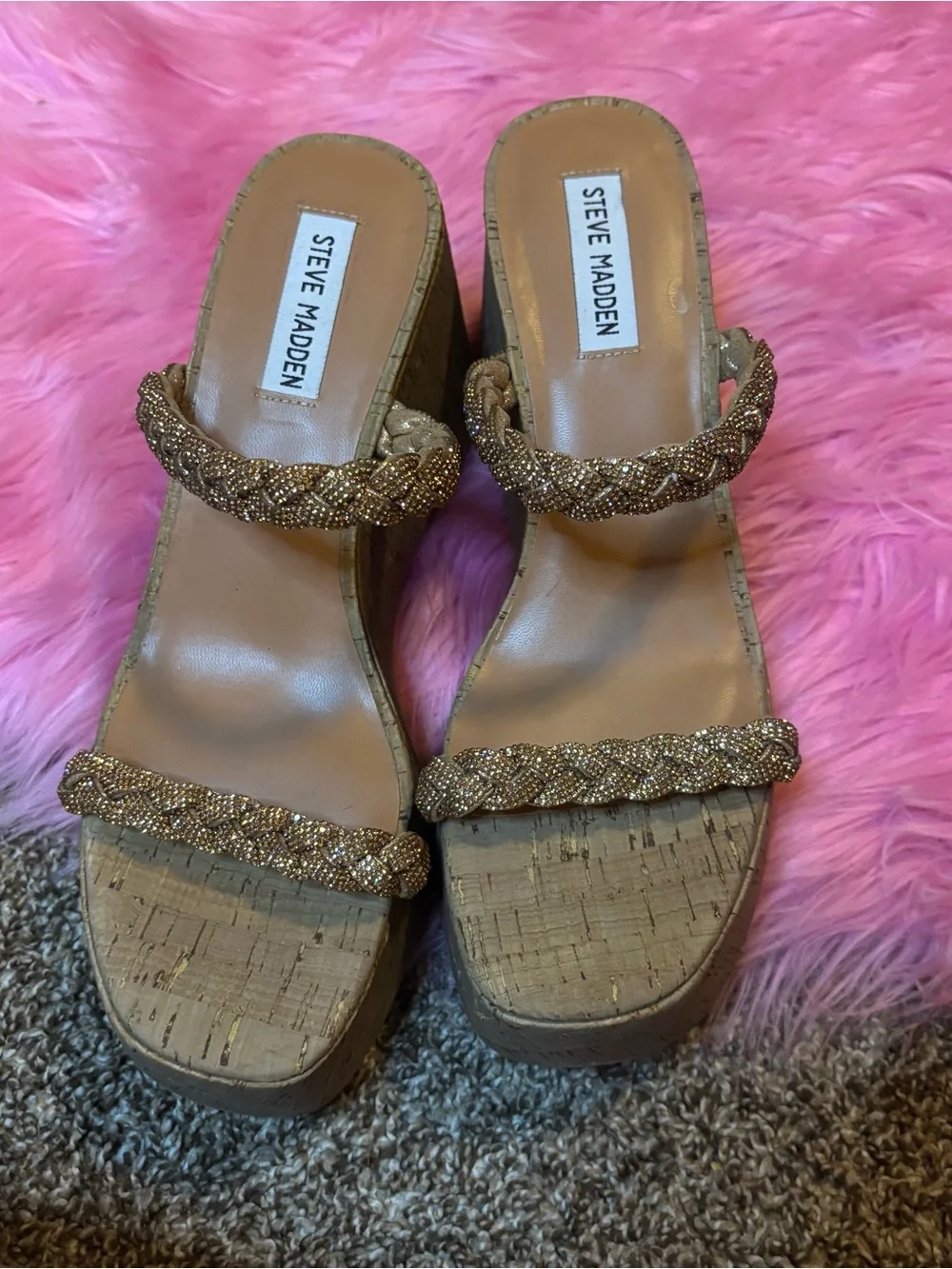 Steve Madden Danya Gold Rhinestone Platform Wedges Size 9